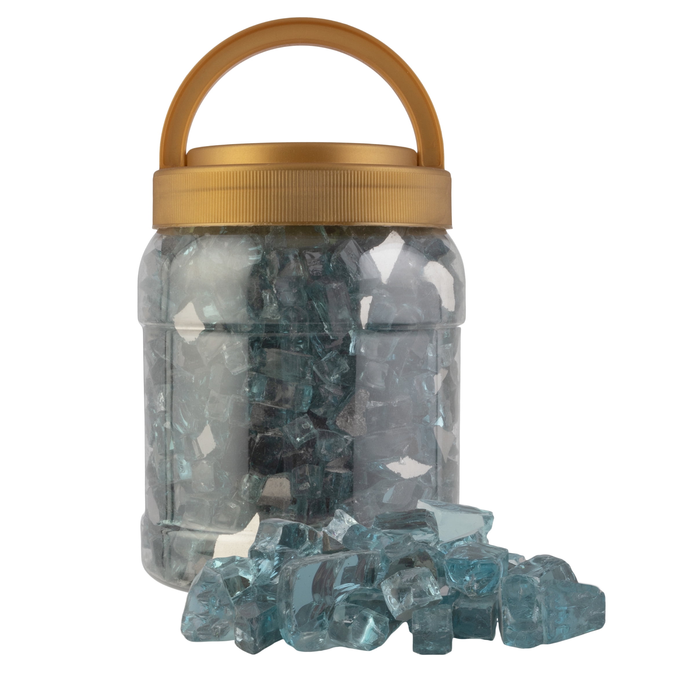 Aqua Blue Tempered Glass Fire Pit Rocks, 10lb Jar