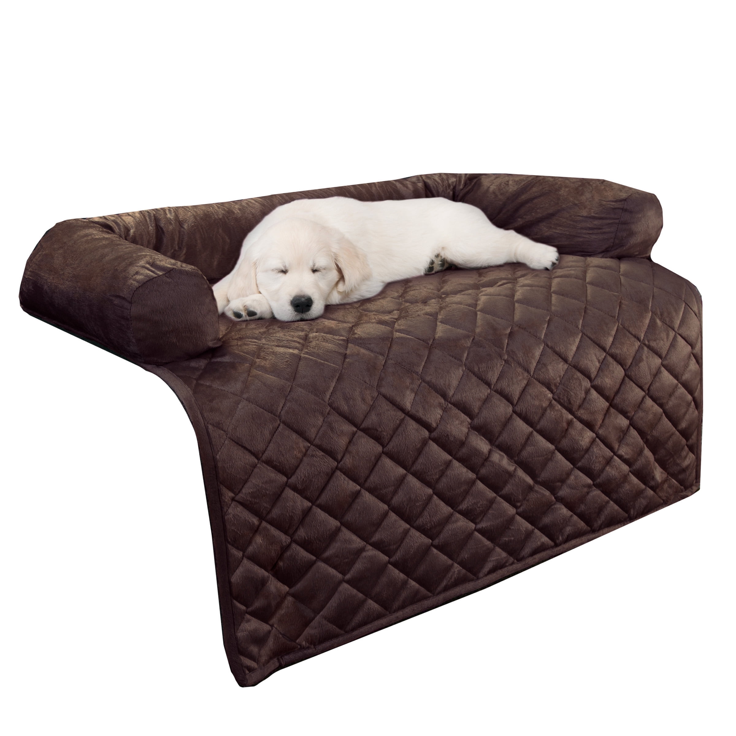 Brown Quilted Memory Foam Pet Sofa Cover with Bolster