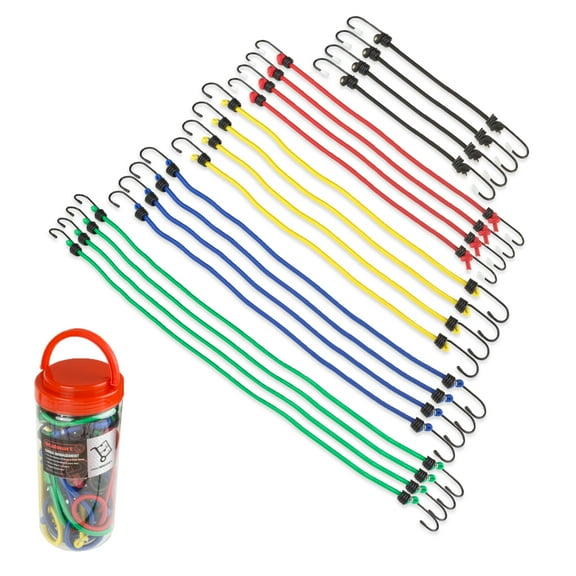 Stalwart 20-Pack of Assorted Length Bungee Cords with Hooks in Plastic Jar