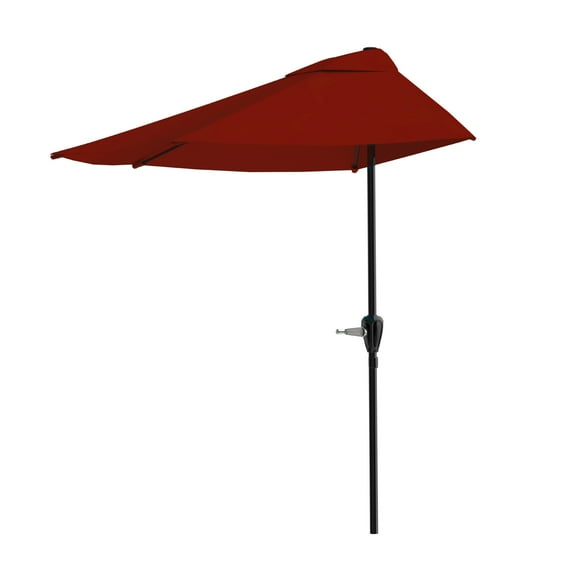 Pure Garden 9ft Half Umbrella for Balcony, Porch, or Deck, Red