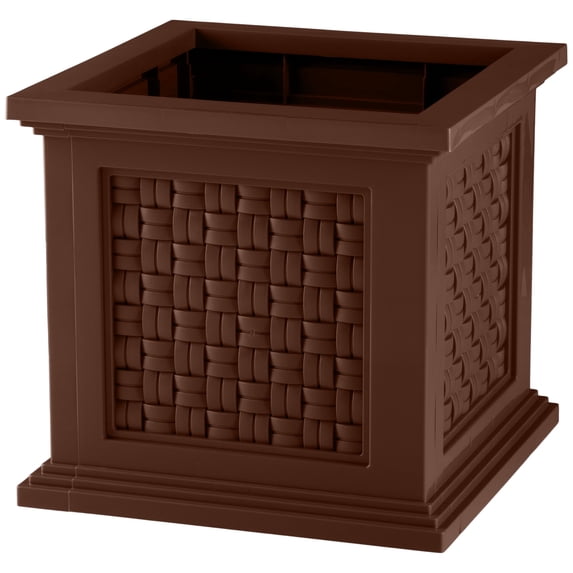 Pure Garden Outdoor Rattan Style Planter Box - 14.65-Inch Plant Pot, Brown
