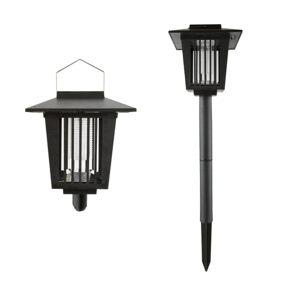 Pure Garden Outdoor Solar-Powered Light Fixture and Insect Zapper (Black)