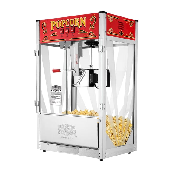 Great Northern Popcorn 16oz Tabletop Popcorn Machine with Warming Deck, Red