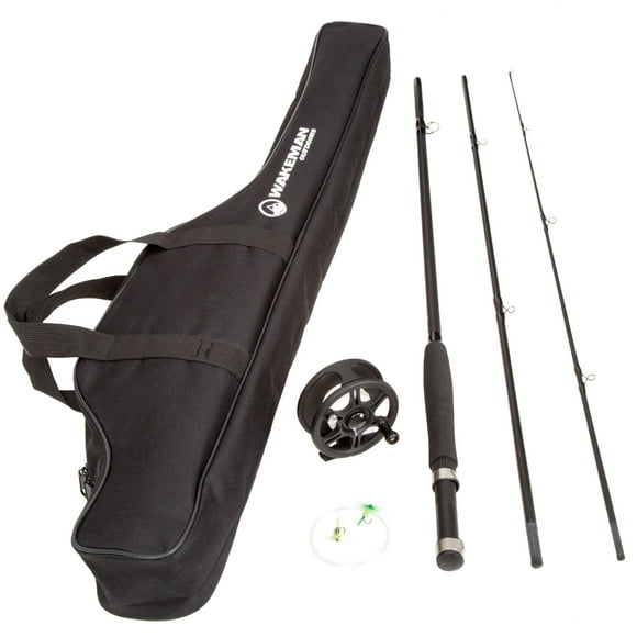Wakeman Fly Fishing Rod and Reel Combo with Accessories (Black)