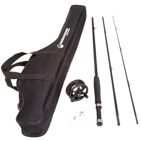 Wakeman Fly Fishing Rod and Reel Combo with Accessories (Black)