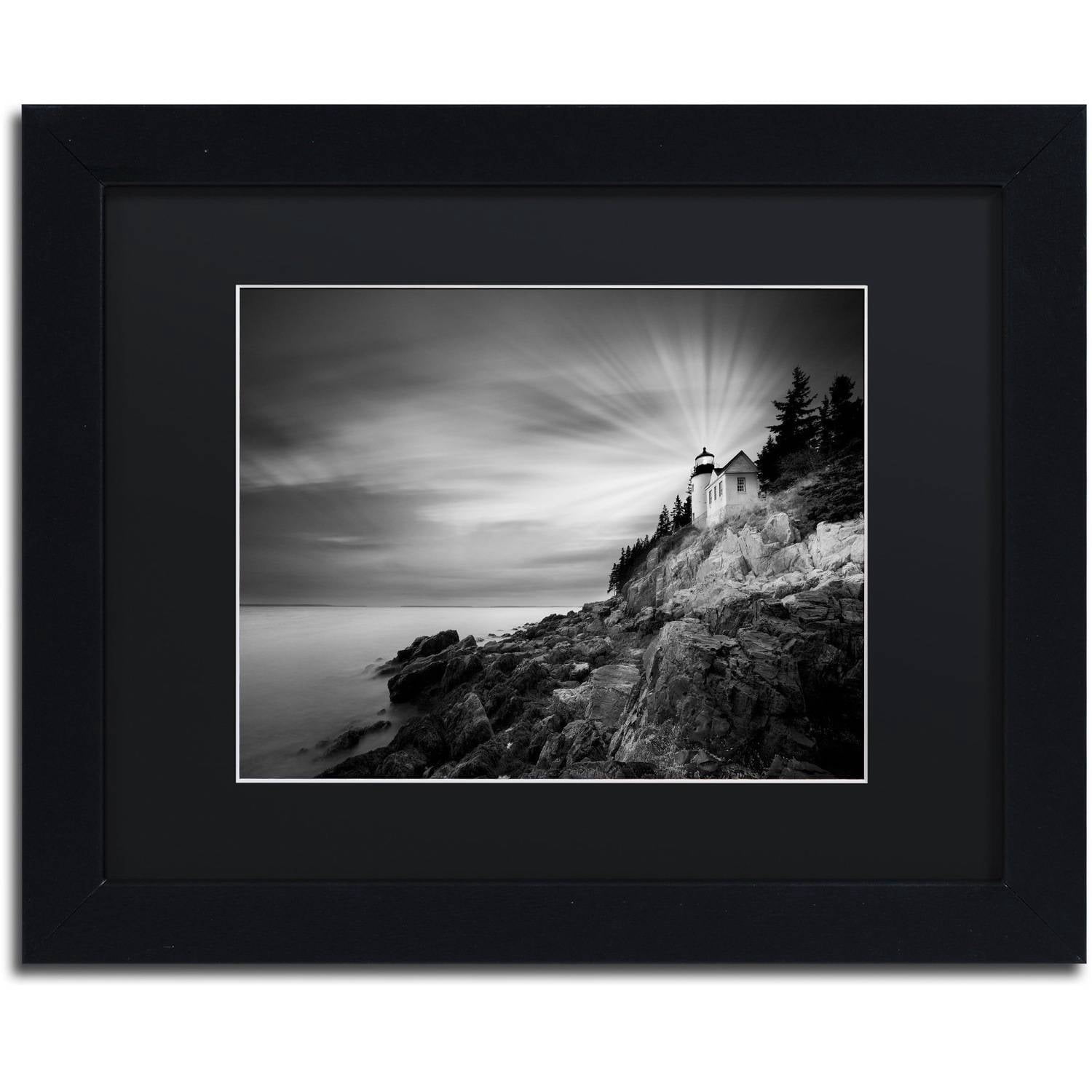 Moises Levy 'Bass Harbor Lighthouse' Black Matted Framed Art