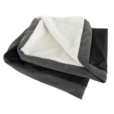 Dog Bed Replacement Cover  Pet Duvet with Sherpa Top, Non-Slip Bottom, Gray Micro Suede -Dog Bed Washable Removable Cover by PETMAKER (Medium)