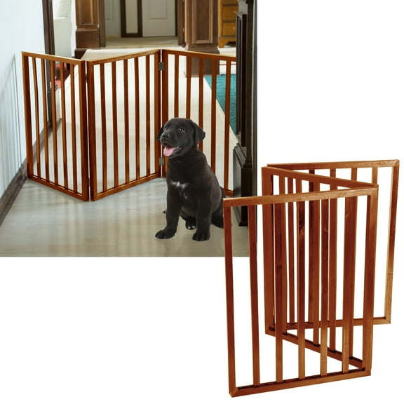 PETMAKER 3-Panel Indoor Foldable Pet Gate for Stairs or Doorways (Mahogany)