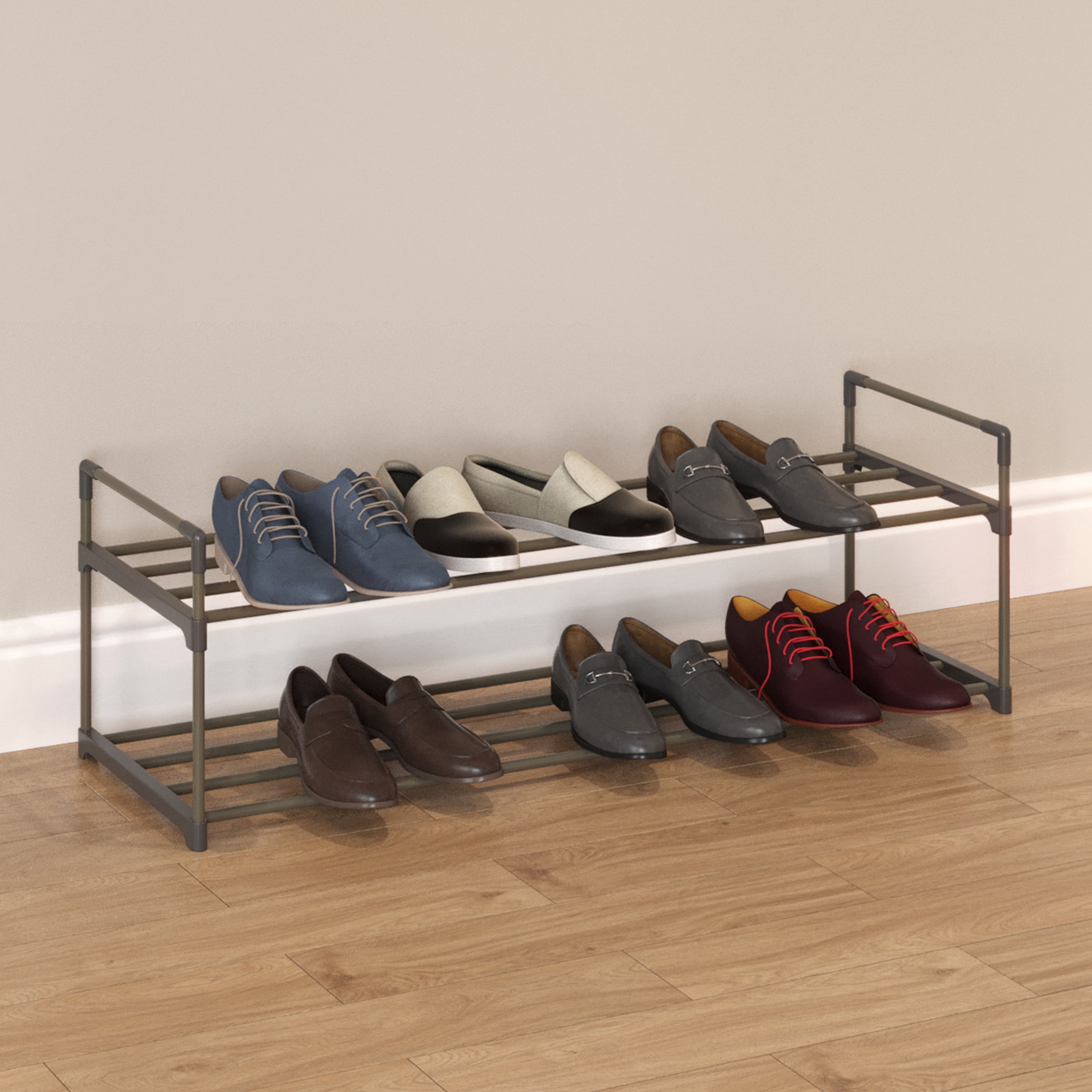 Somerset Home 2-Tier Stackable Shoe Rack Organizer - 40.9"x13.3" Shoe Storage for 10 Pairs Sneakers, Heels, Boots (Gray)