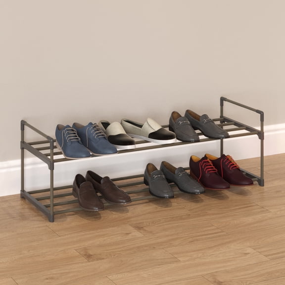 Somerset Home 2-Tier Stackable Shoe Rack Organizer - 40.9"x13.3" Shoe Storage for 10 Pairs Sneakers, Heels, Boots (Gray)