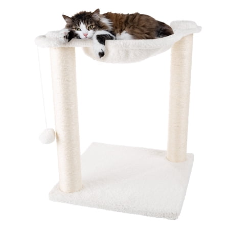 PETMAKER Cat Hammock with Scratching Posts for Indoor Cats (White)
