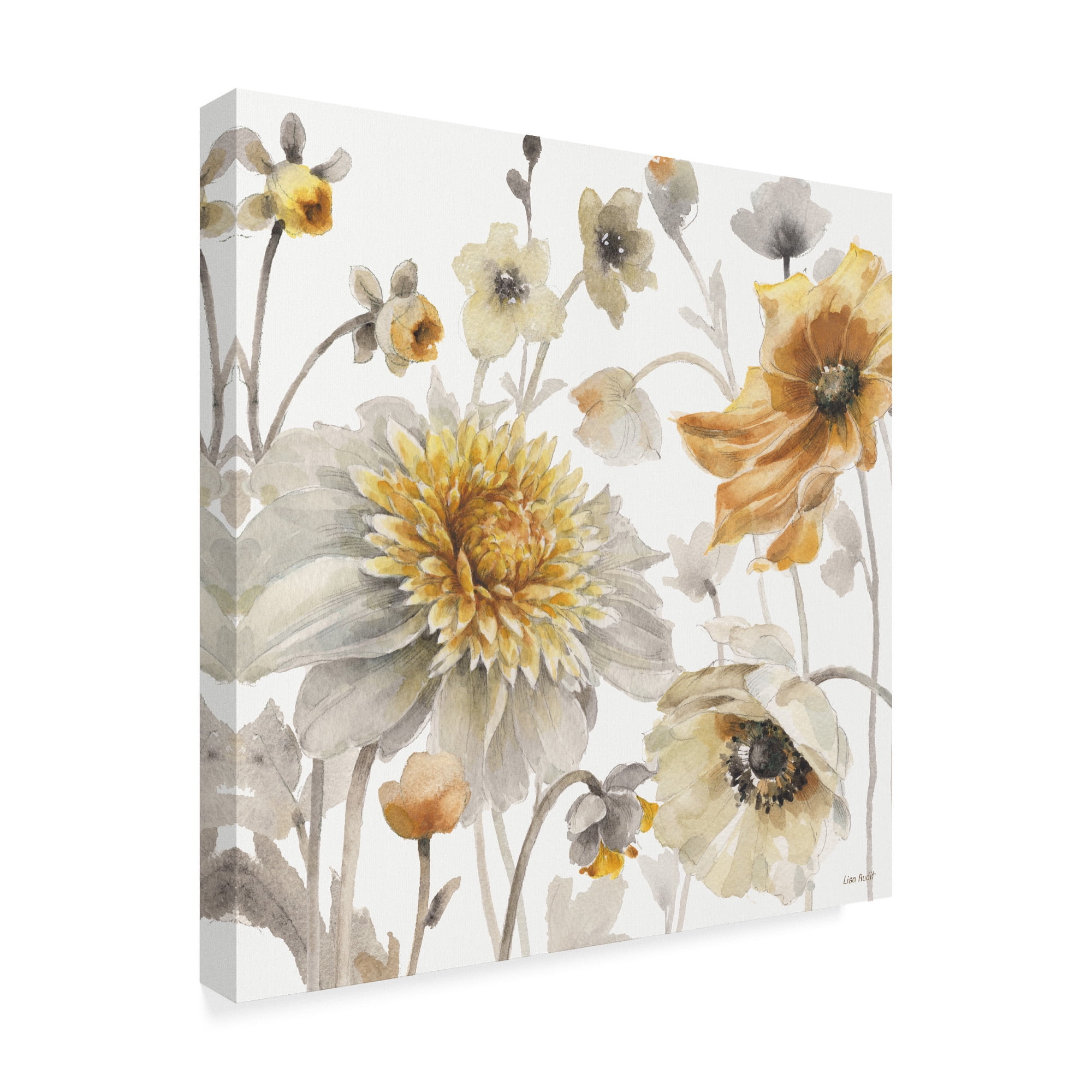 Fields of Gold II Yellow and Gray Floral Canvas Art