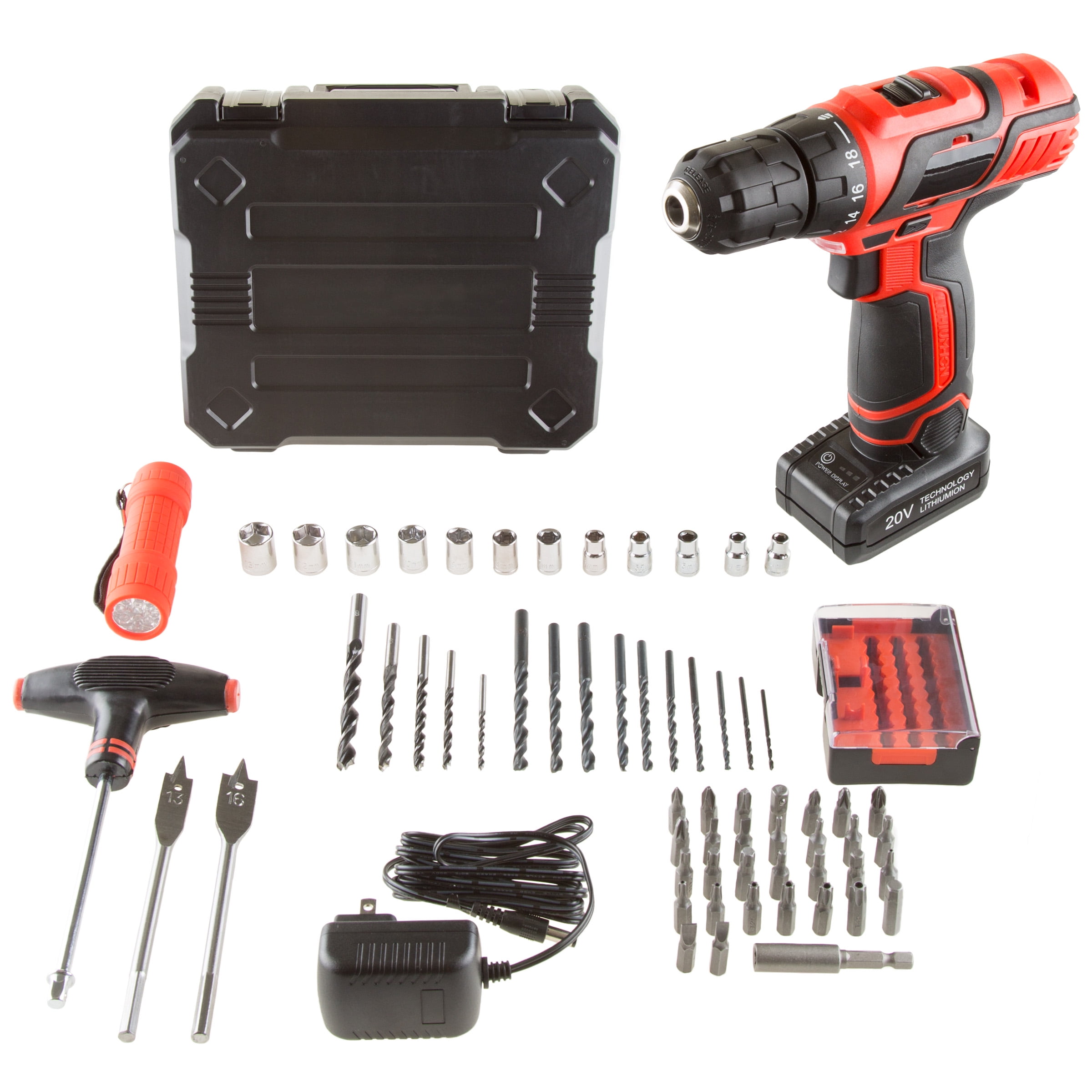 Stalwart 65PC Cordless Drill Set with Bits, Red - Walmart.com