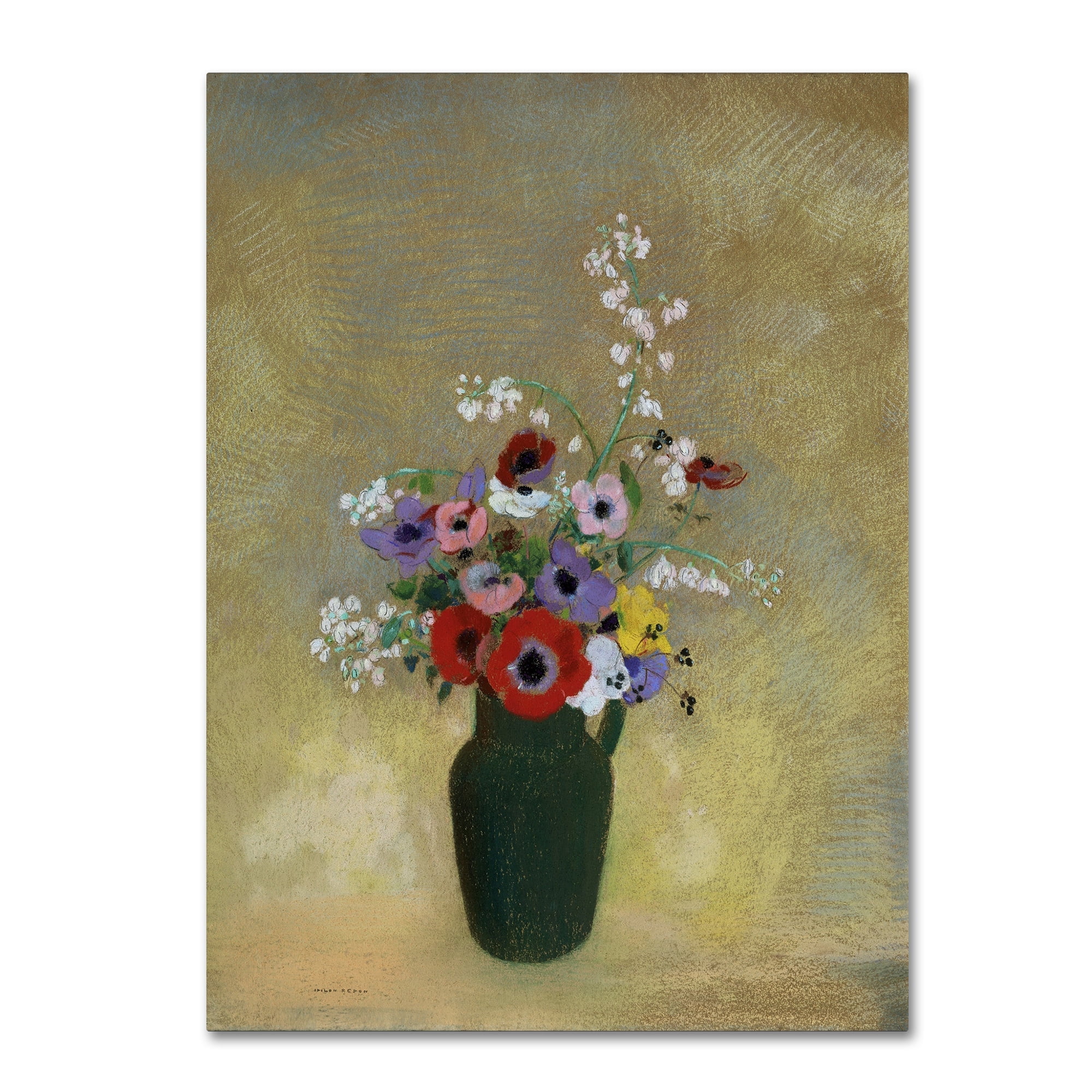 Odilon Redon 'Large Green Vase With Mixed Flowers' Canvas Art