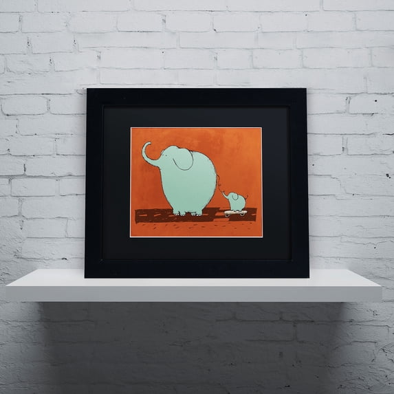Carla Martell 'Skateboard Elephant' Black Matted Framed Art