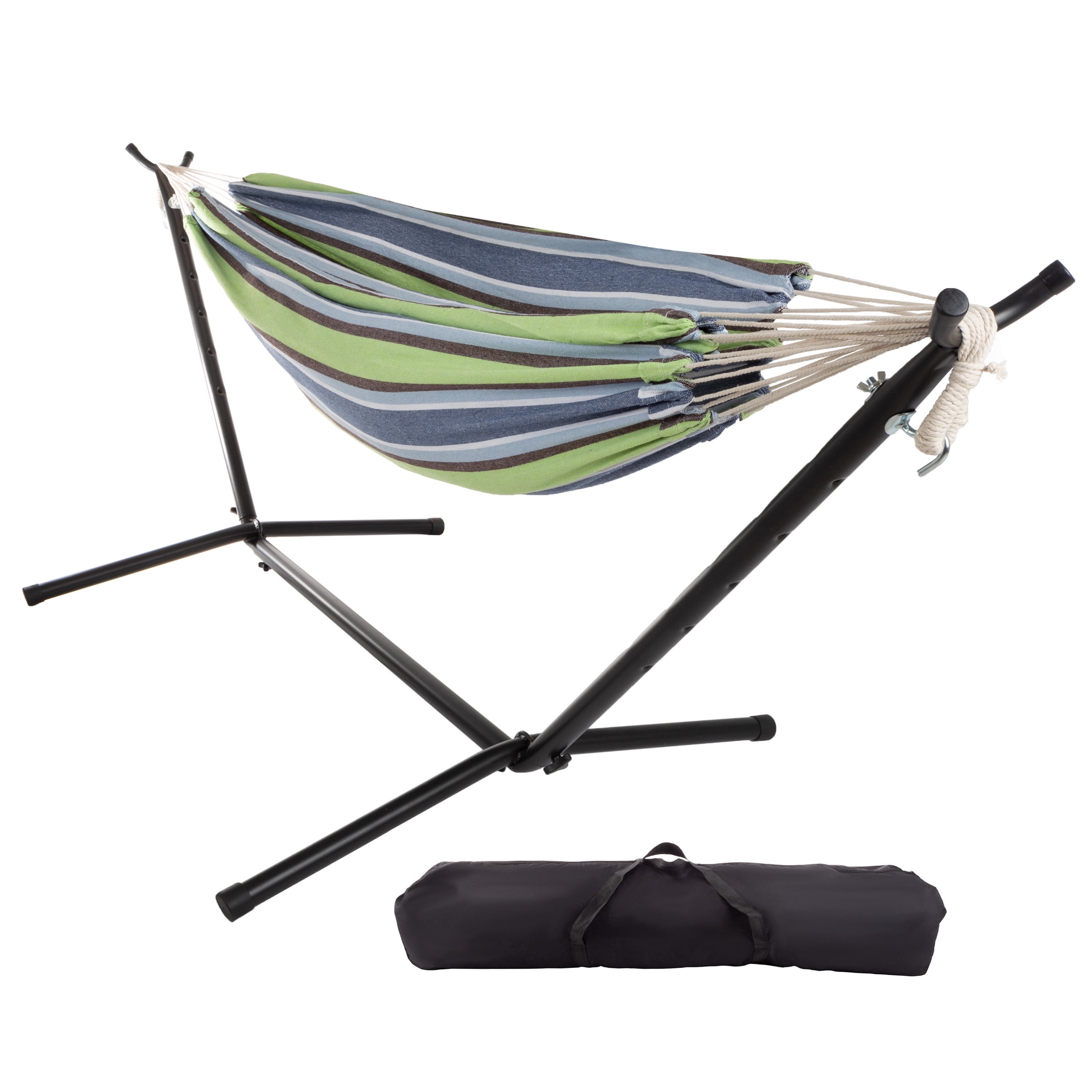 Pure Garden 400lb Capacity 2 Person Double Hammock with Stand, Blue/Green