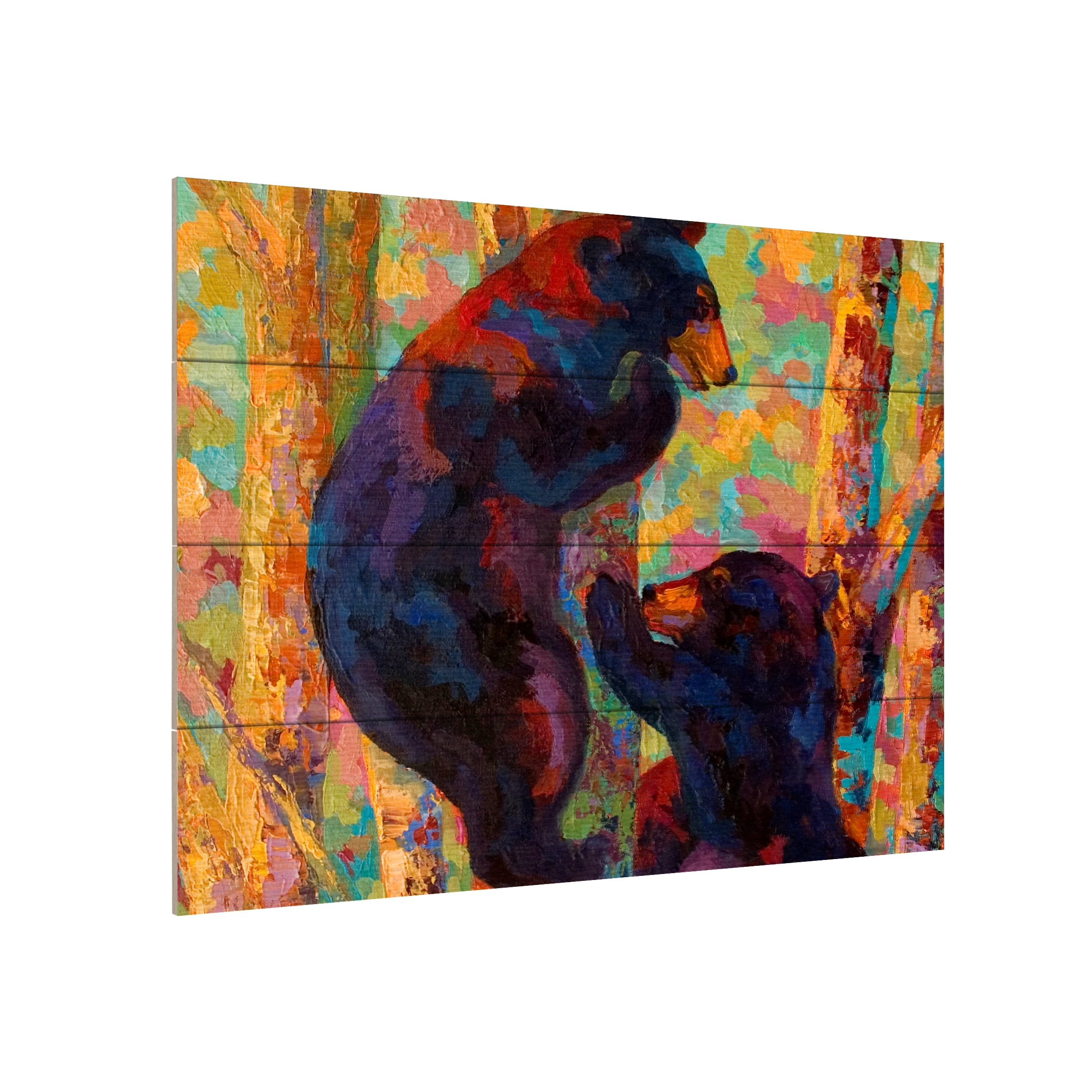 Colorful Bears Climbing Tree Poplar Hardwood Wall Art
