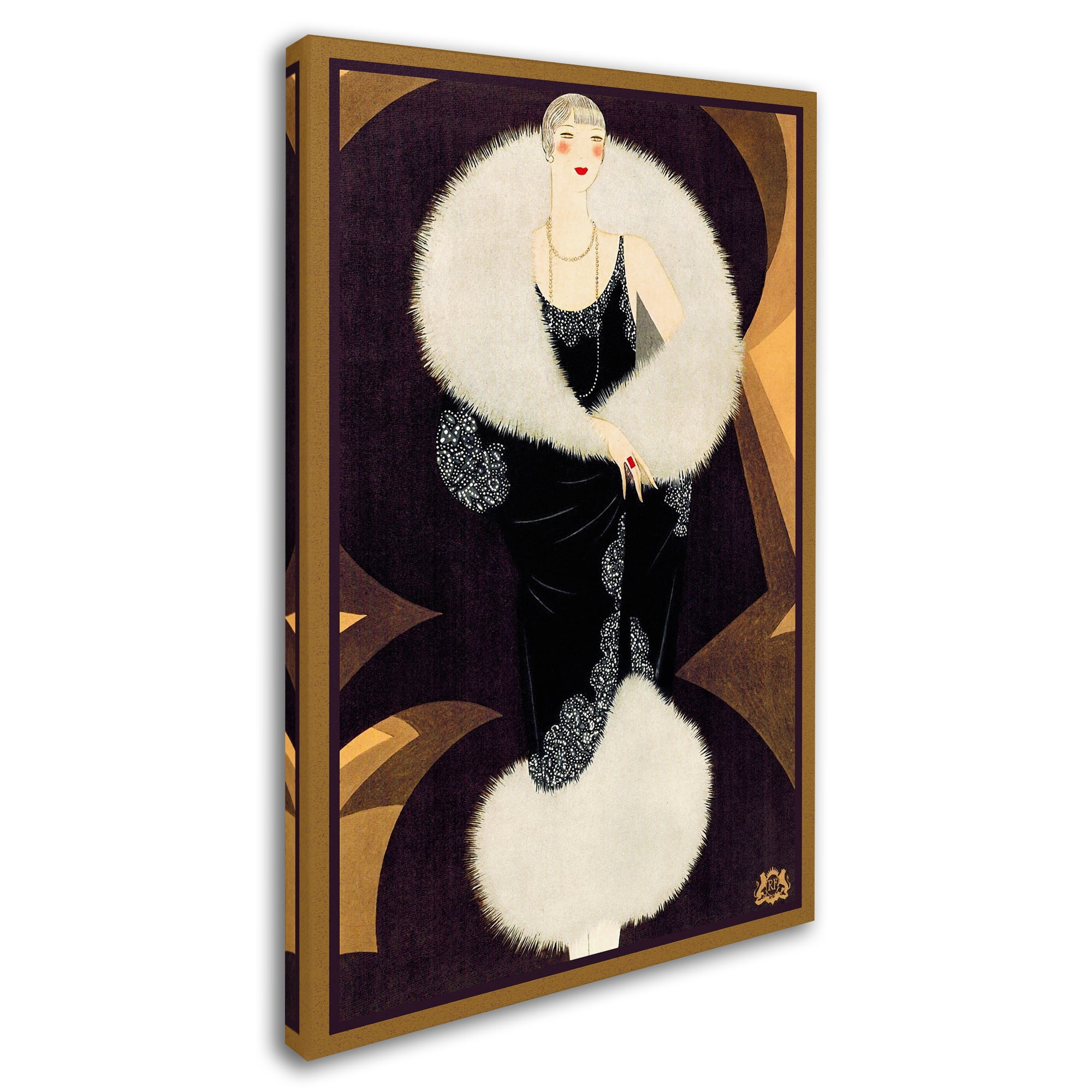 Vintage Art Deco Woman in Black Dress Canvas Print