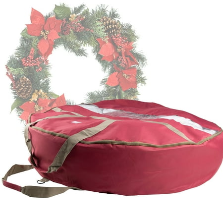 Elf Stor 48-Inch Wreath Storage Container with Interior Compartment (Red)