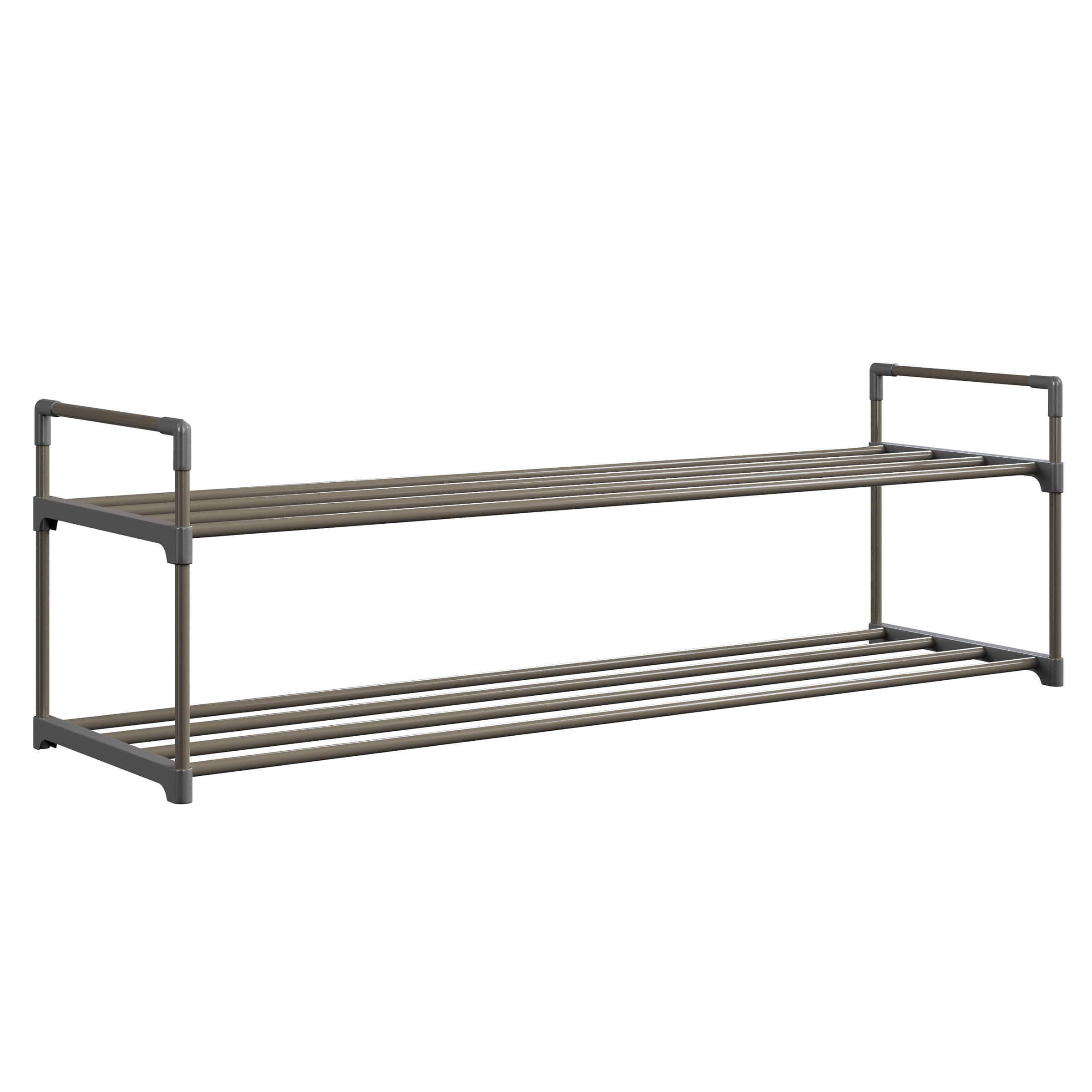 Gray 2-Tier Plastic Shoe Rack Organizer