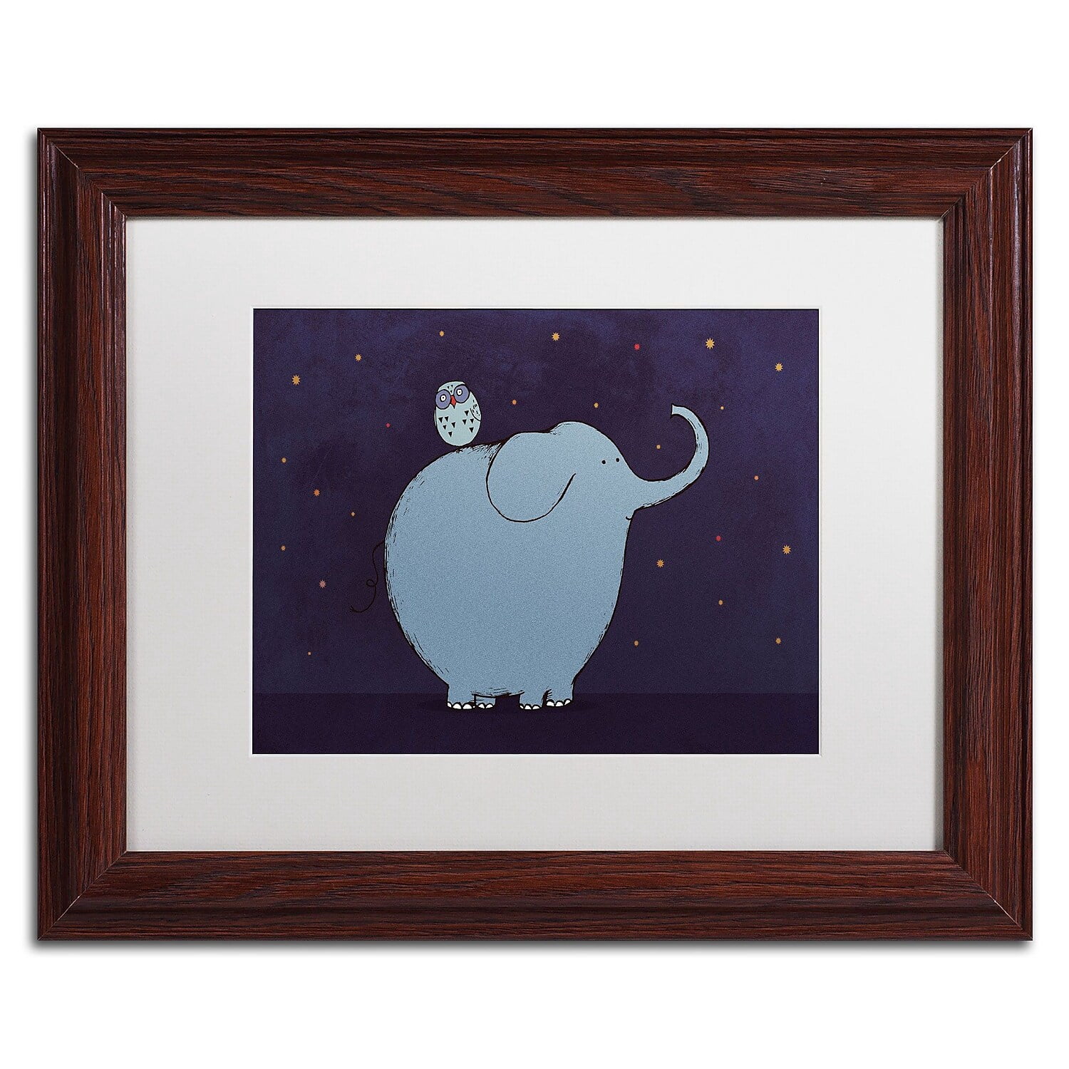 Carla Martell 'Owl and Elephant' Matted Framed Art