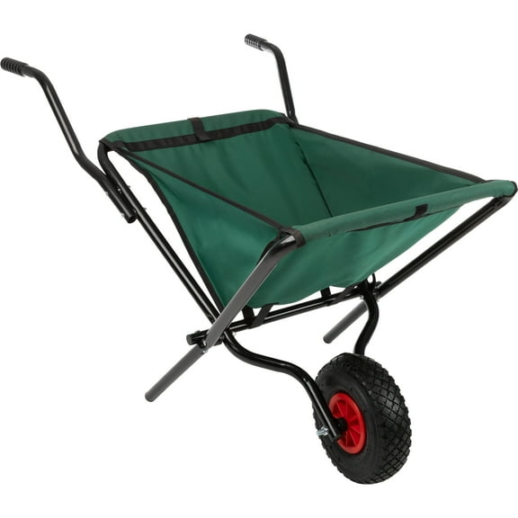 Pure Garden Folding Wheelbarrow with 80lb Capacity and Storage Pouches