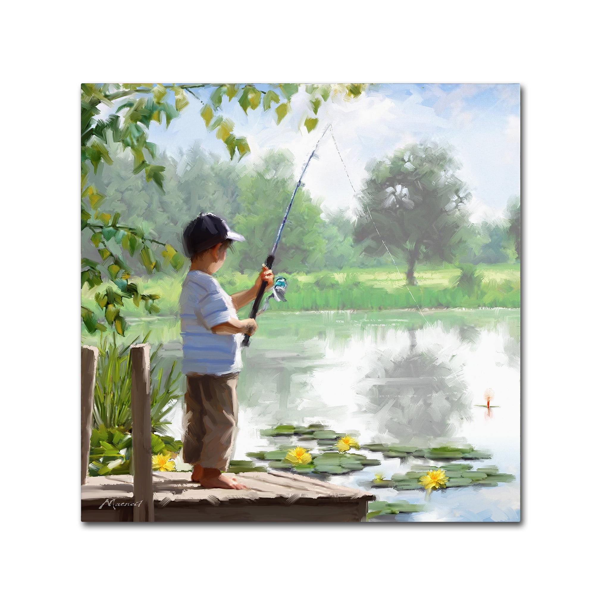 Boy Fishing on a Summer Day Canvas Art