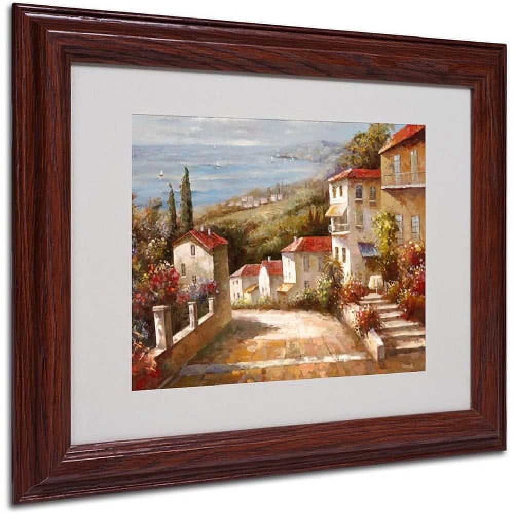 Home in Tuscany Landscape Canvas with Dark Wood Frame
