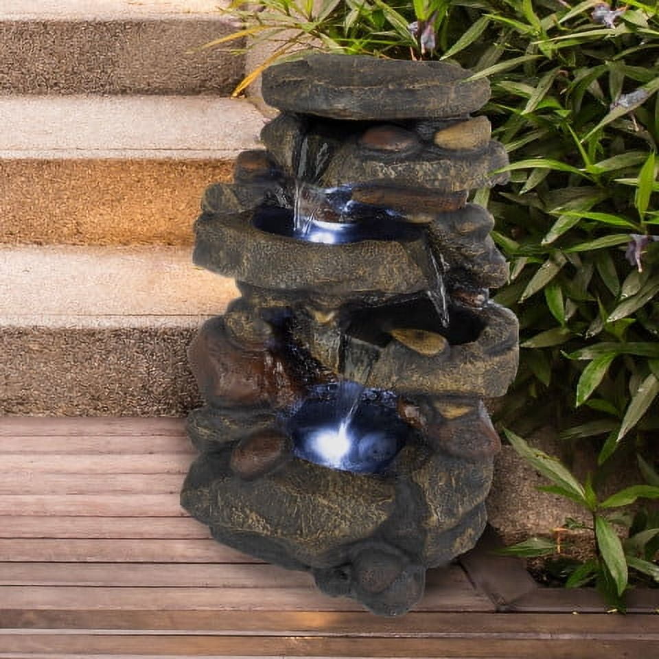 Pure Garden 3-Tier Outdoor Water Fountain with Lights - 25.5” LED Fountain