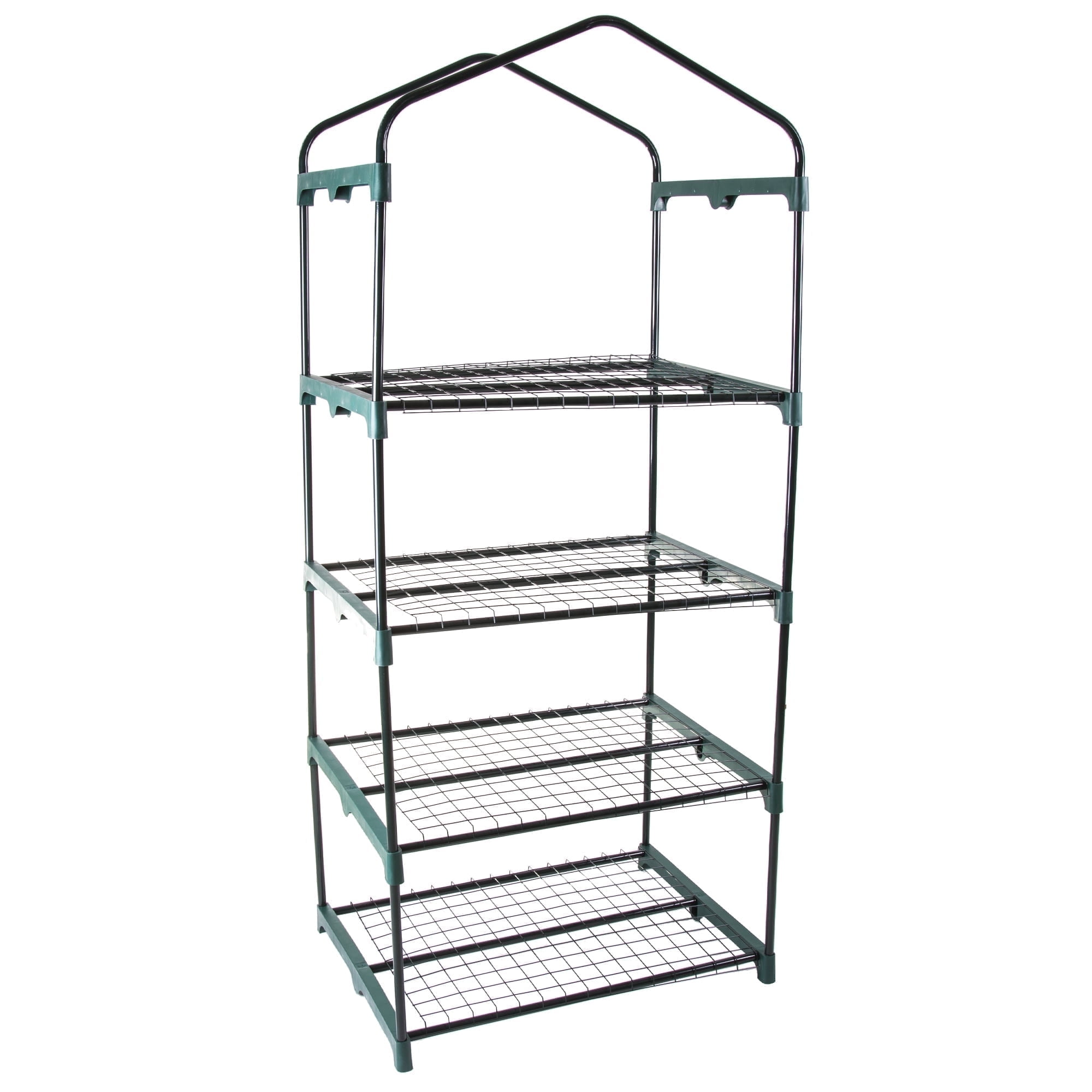 Compact 4-Tier Green Iron Mini Greenhouse with Zippered PVC Cover