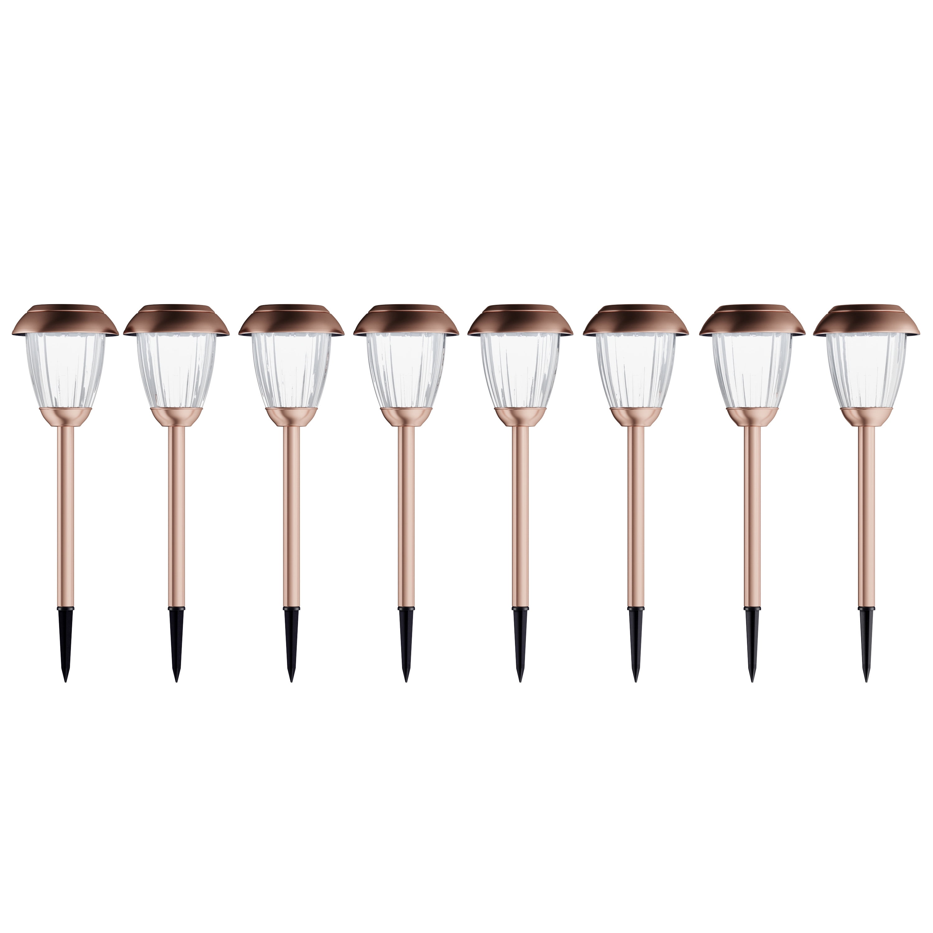Pure Garden Set of 8 Stainless-Steel Solar-Powered Outdoor Lights (Copper)