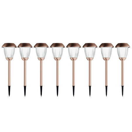 Pure Garden Set of 8 Stainless-Steel Solar-Powered Outdoor Lights (Copper)