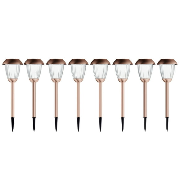 Pure Garden 8-Piece Solar Pathway Lights – 16” Weather-Resistant LED Landscape Lighting Set, Copper