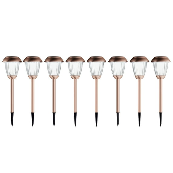 Pure Garden Set of 8 Stainless-Steel Solar-Powered Outdoor Lights (Copper)