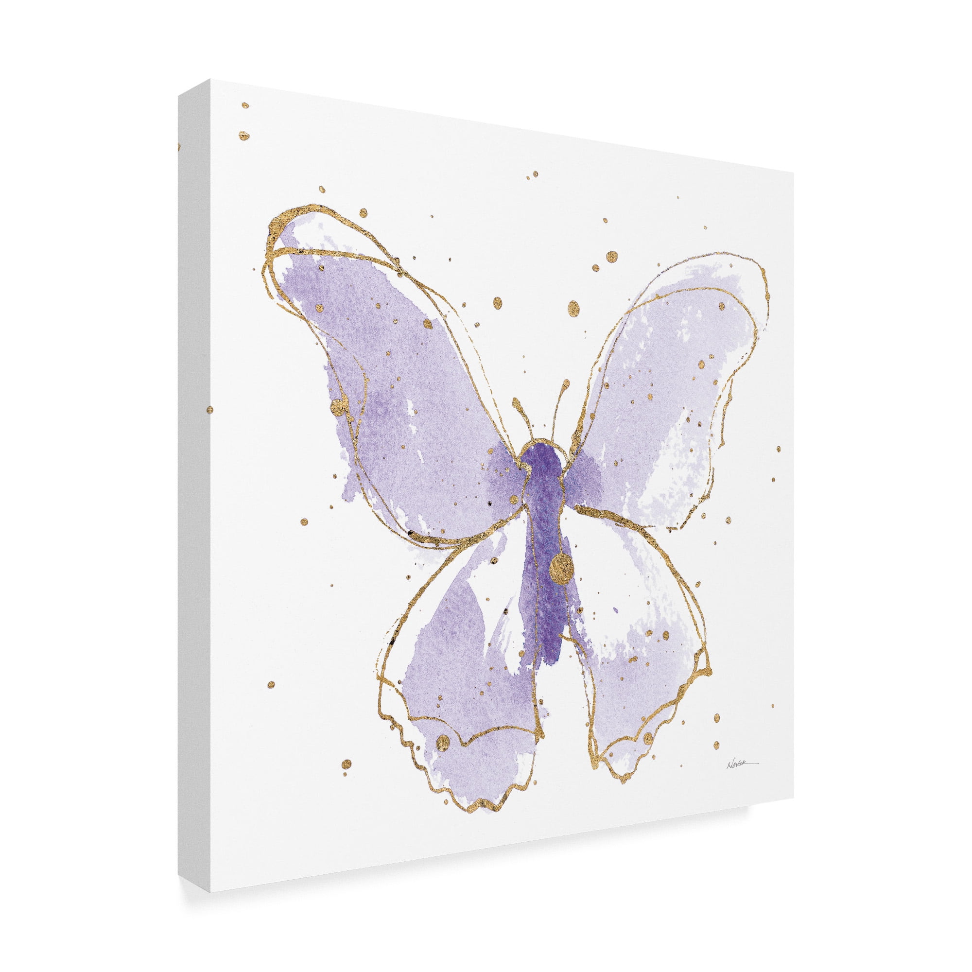 Lavender and Gold Butterfly Framed Canvas Art 14" x 14"