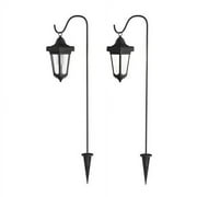Pure Garden Set of 2 Waterproof LED Solar Lanterns with Shepherd Hooks
