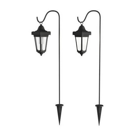 Pure Garden Set of 2 Waterproof LED Solar Lanterns with Shepherd Hooks