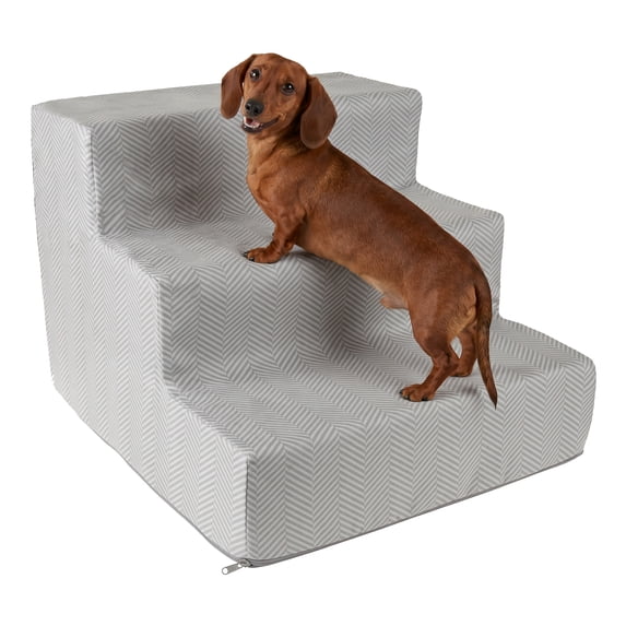 PETMAKER 3-Step Pet Stairs with Removable Zippered Microfiber Cover (Gray)