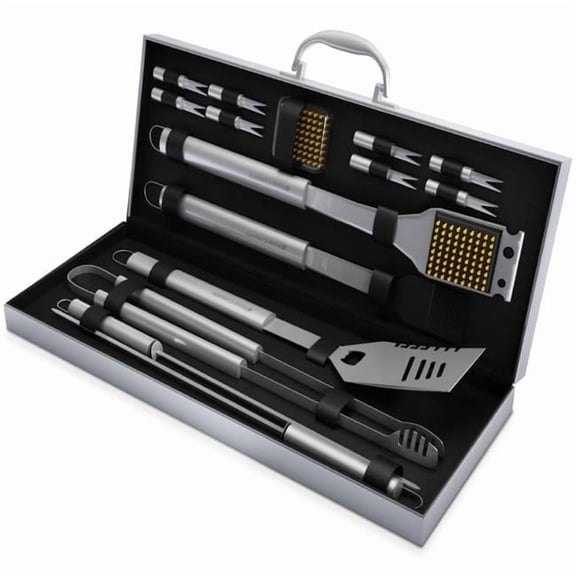 Home-Complete 16-Pc BBQ Grill Tools Set, Silver