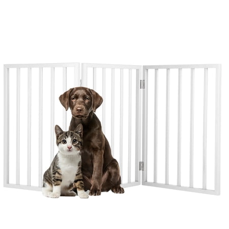Indoor Pet Gate – 3-Panel 54x32-Inch Freestanding Foldable Dog & Cat Gate for Doorways, Hallways & Stairs, No Drilling Required, Wood Barrier Fence for Small to Large Pets by PETMAKER (White)