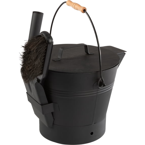 Pure Garden Metal Ash Bucket with Lid, Shovel, and Broom