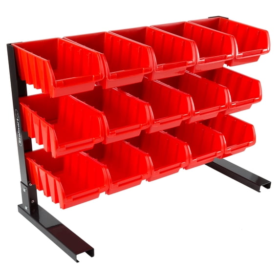 15 Bin Storage Rack Organizer- Durable Carbon Steel with Stackable Plastic Drawers for Tools Hardware Crafts Office Supplies More by Stalwart