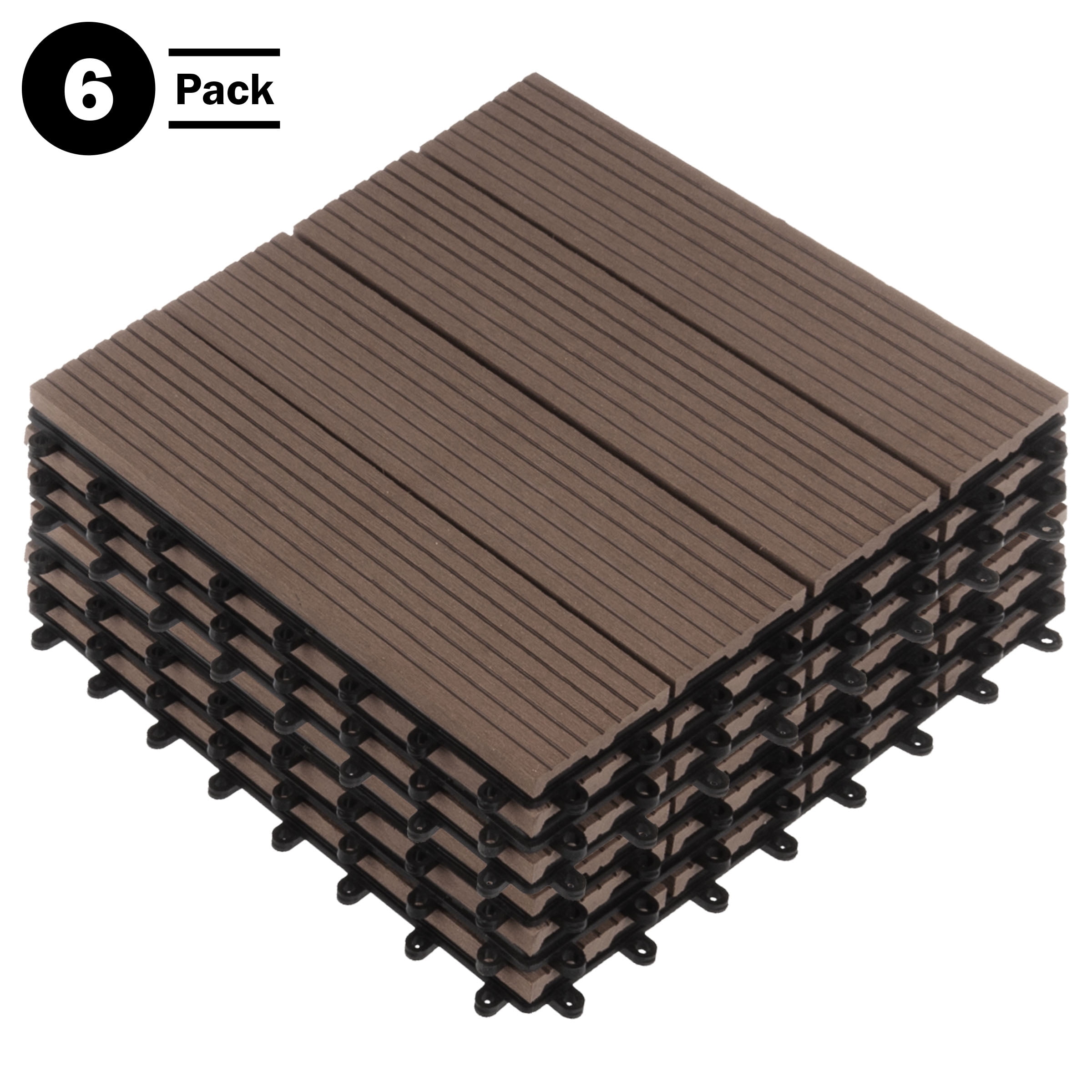 Mocha Brown Wood Plastic Composite Interlocking Deck Tiles