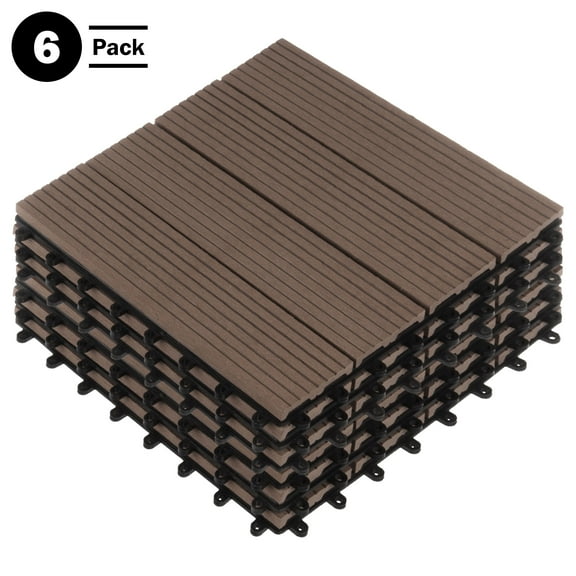 Pure Garden 6PK Interlocking Deck Tiles All Weather Outdoor Flooring, Mocha