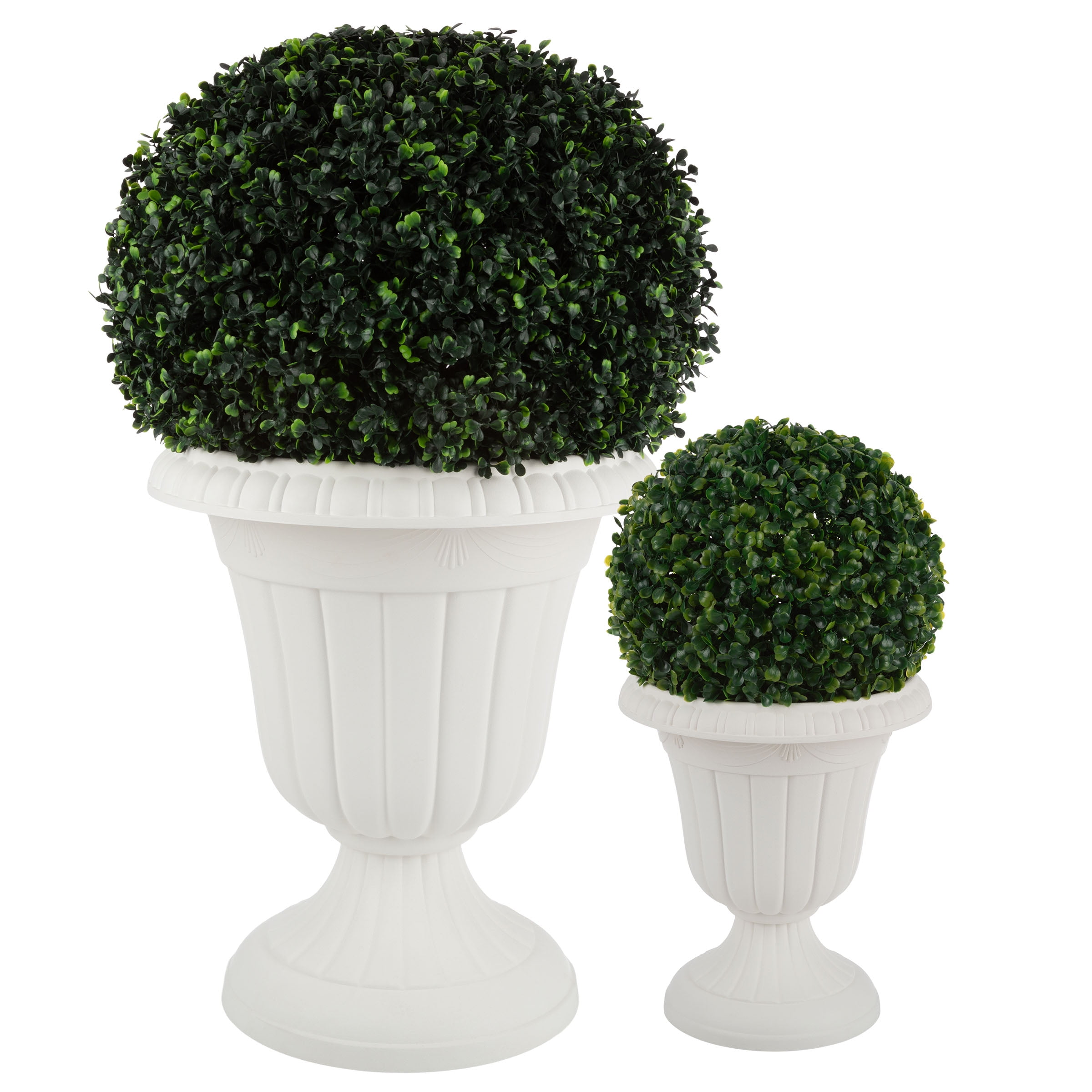 Pure Garden Large and Small Outdoor Urn Planter 2-Pack, White