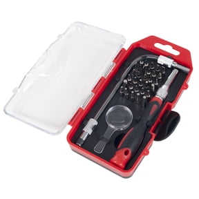 Stalwart 30-Piece Precision Screwdriver Set - Includes Removable Flexible Shaft, Magnifying Glass, 30 Bits, Plastic Case, Home Tool Kit, Red and Black