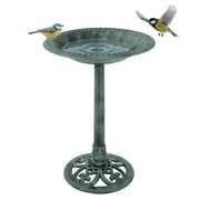 Pure Garden Weather-Resistant Antique Bird Bath with Stakes (Patina Green)