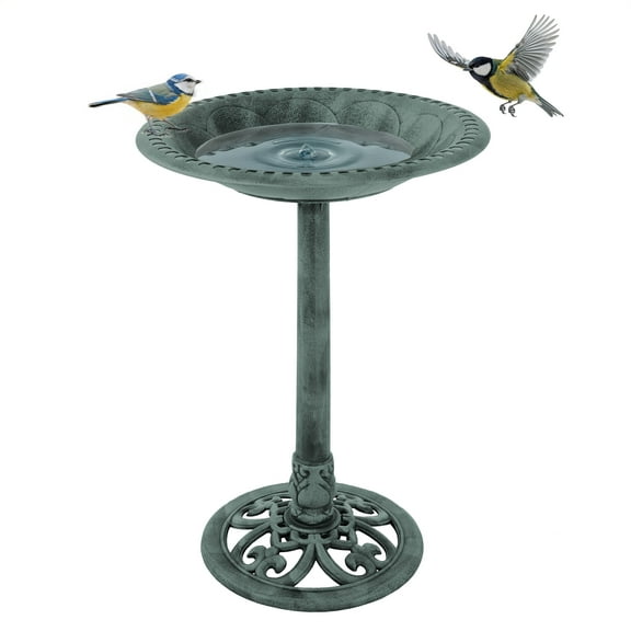 Pure Garden Weather-Resistant Antique Bird Bath with Stakes (Patina Green)