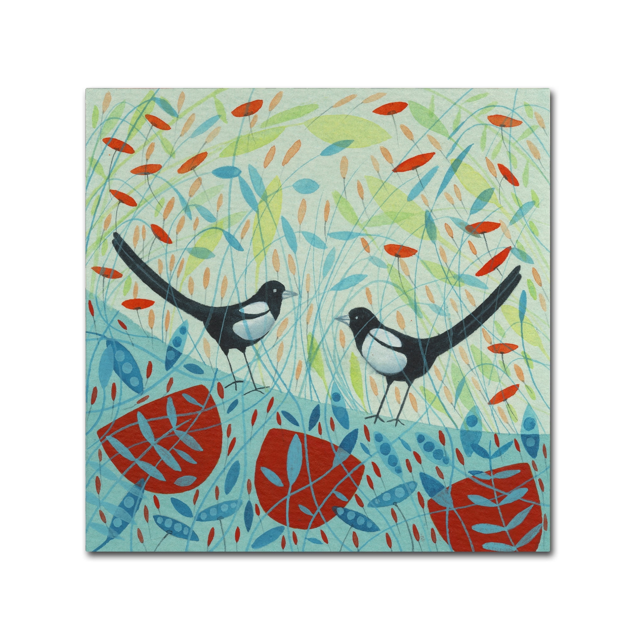 Whimsical Magpies and Flowers 18'' Canvas Art