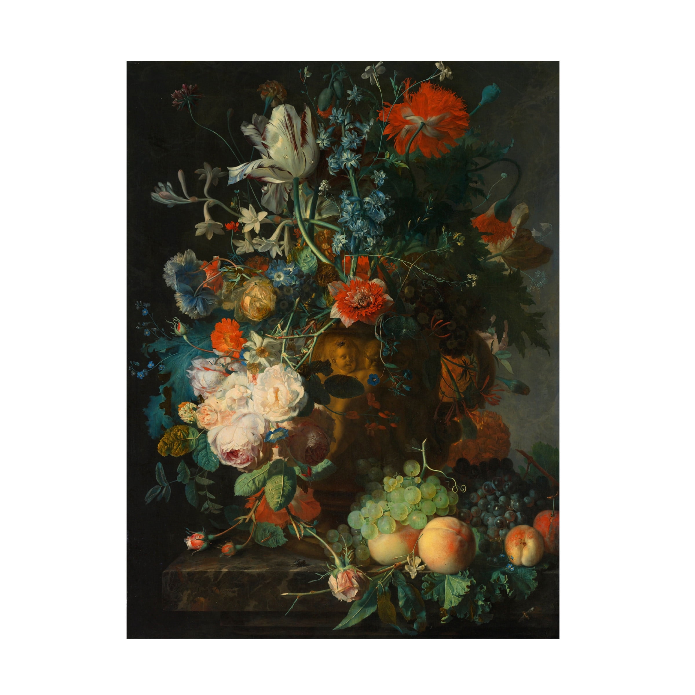 Trademark Fine Art Jan Van Huysum Still Life With Flowers And Fruit Canvas Wall Art - 35x47